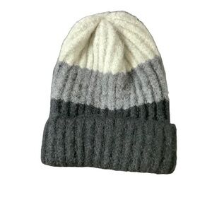 Gray Color thick‎ knit block beanie hat